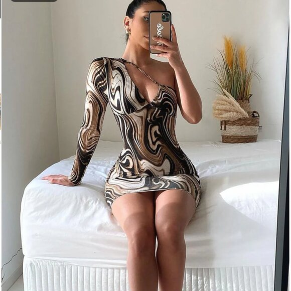 One shoulder Swirled print Mini-dress (XS) - Picture 4 of 4